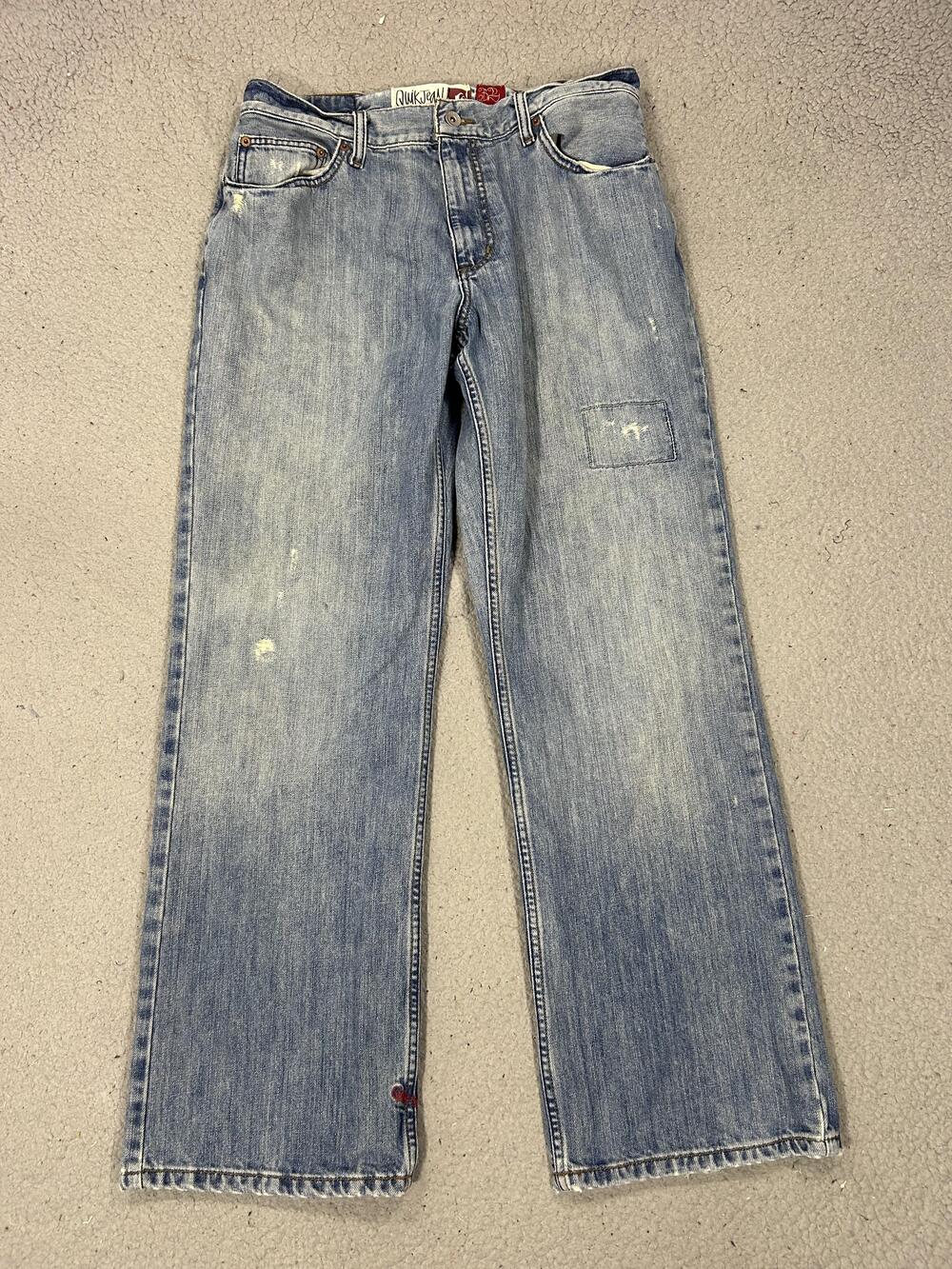 Vintage Y2K Quiksilver Jeans Mens 32 Light Wash Blue Relaxed Straight Distressed
